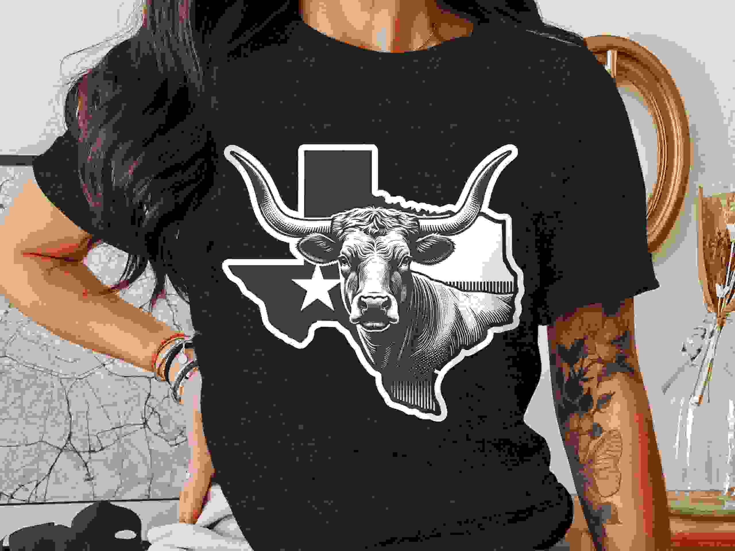 Western Cowboy Vector Design Mockup on Bella 3001 Shirt
