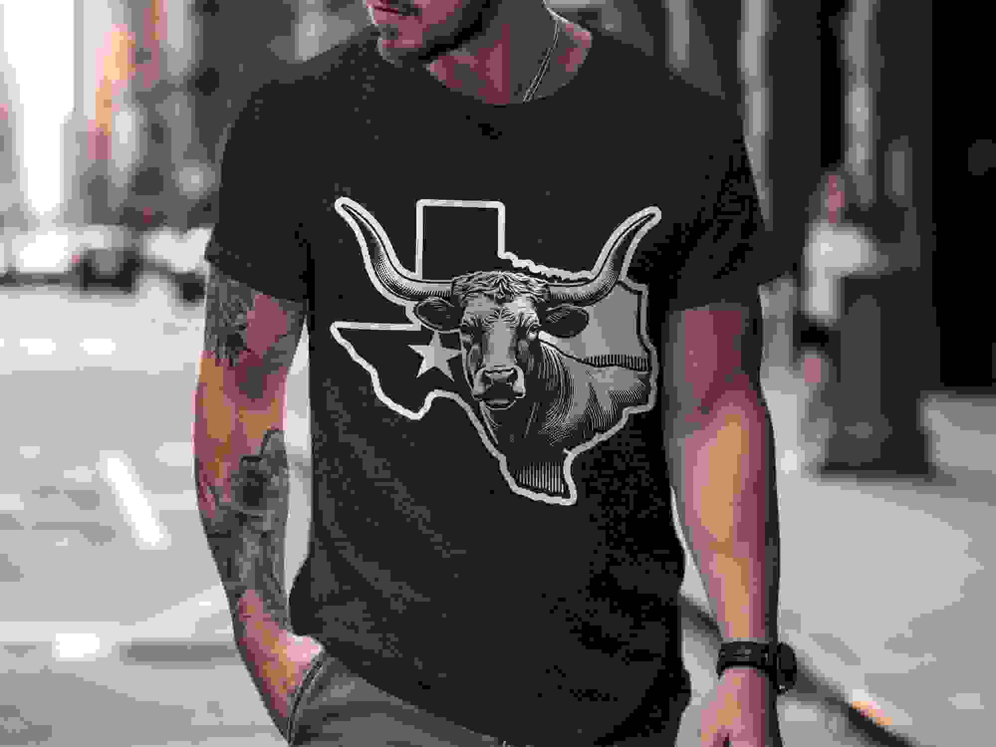 Texas Longhorn SVG & PNG Digital Design on Bella 3001 T-Shirt Mockup